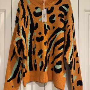 Women's Orange Animal-Print Crewneck Sweater